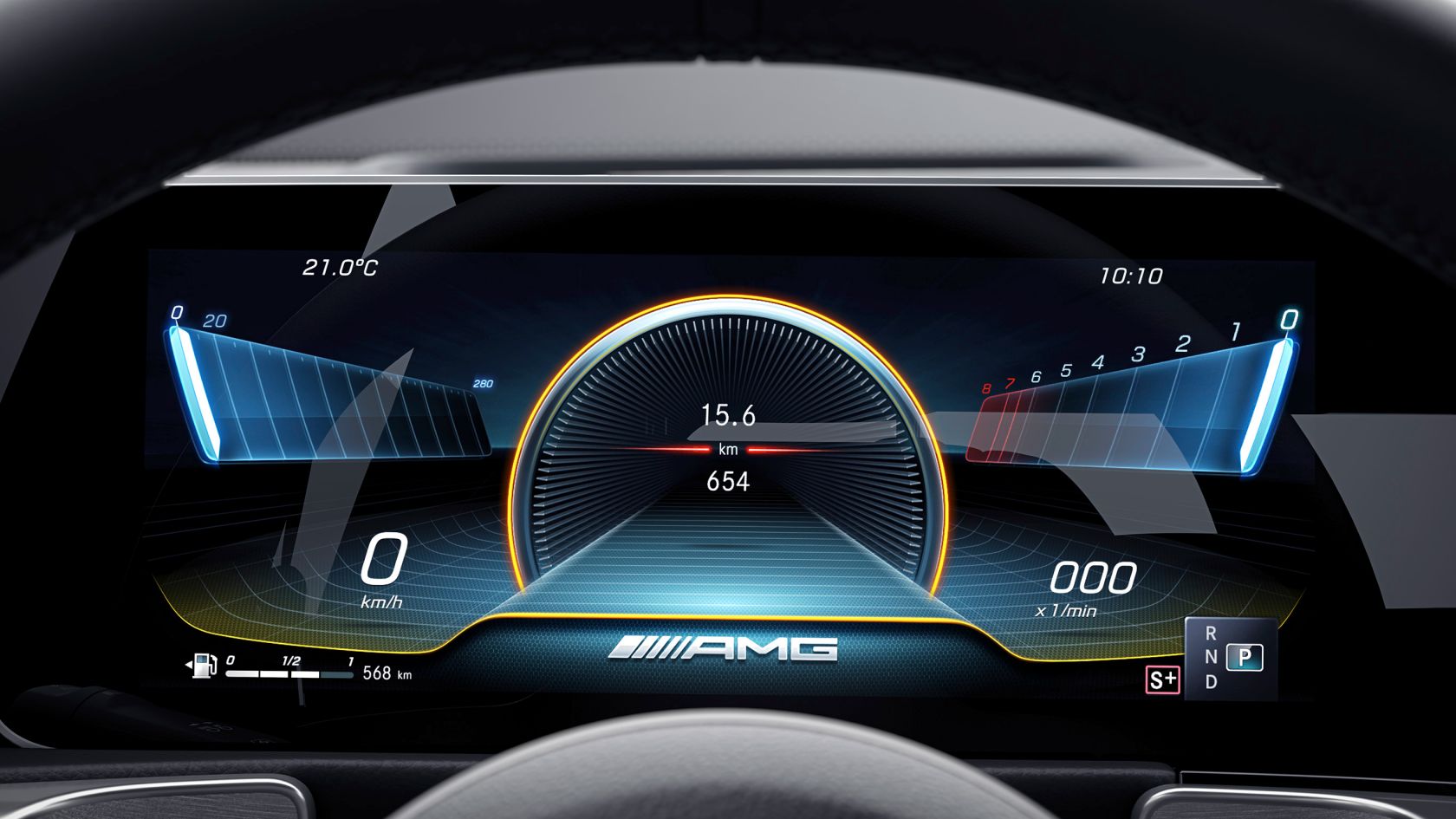 Na obrázku je menu AMG na media displeji modelu Mercedes-AMG GLB 35 4MATIC. 